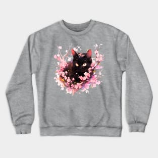 cat in a plum tree Crewneck Sweatshirt